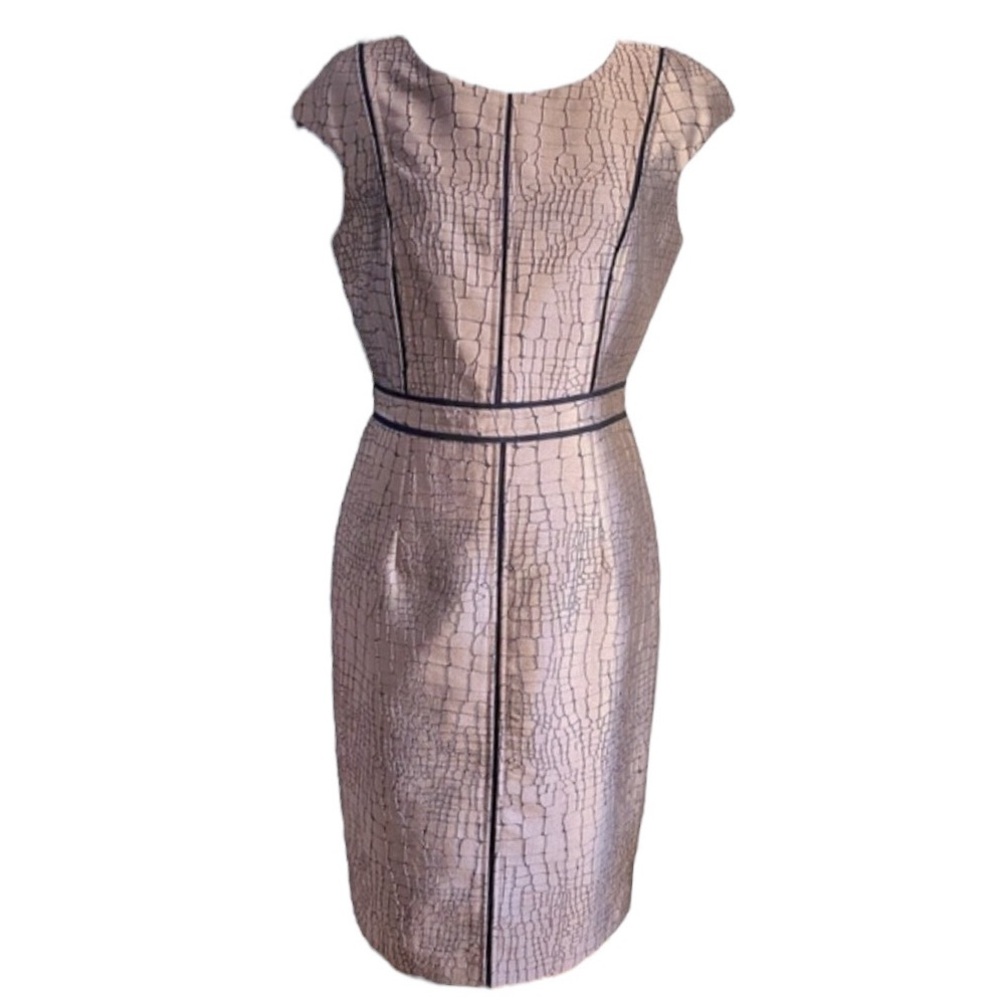 David Meister Brown Metallic Cap Sleeve Pencil Sheath Dress